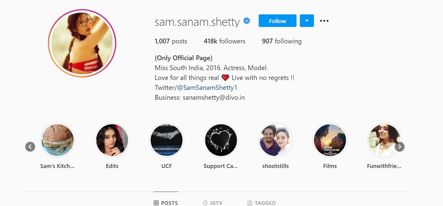 Sanam Shetty's Instagram Profile