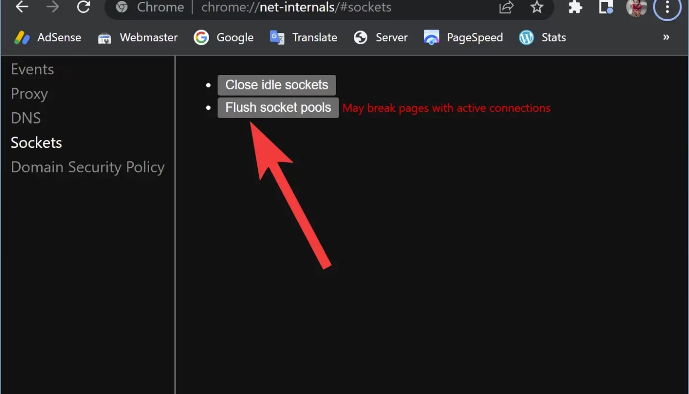 Chrome //net-internals/#dns clear